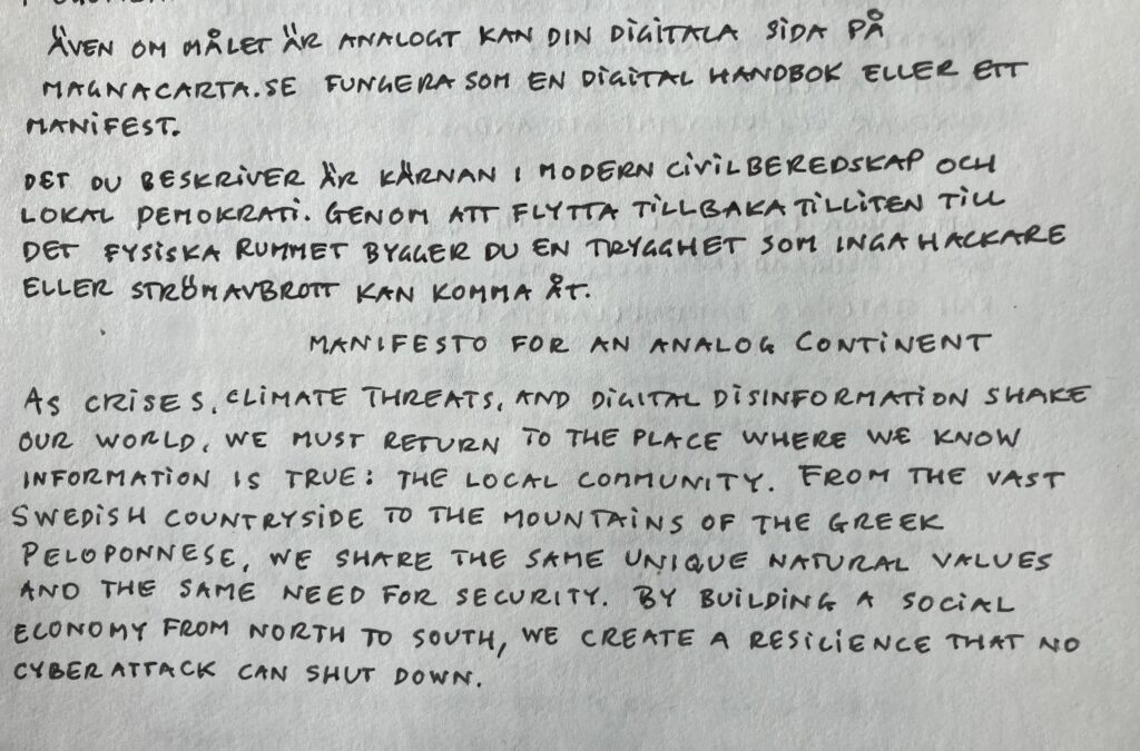 The first description of the purpose of this analog website where my handwriting in pictures is proof of authenticity